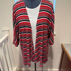 LuLaRoe Red Black White Striped Cardigan